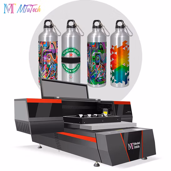 Stampante UV flatbed MT 6090 di piccolo formato per la stampa di custodie per telefoni, bottiglie, golf e vari articoli promozionali
